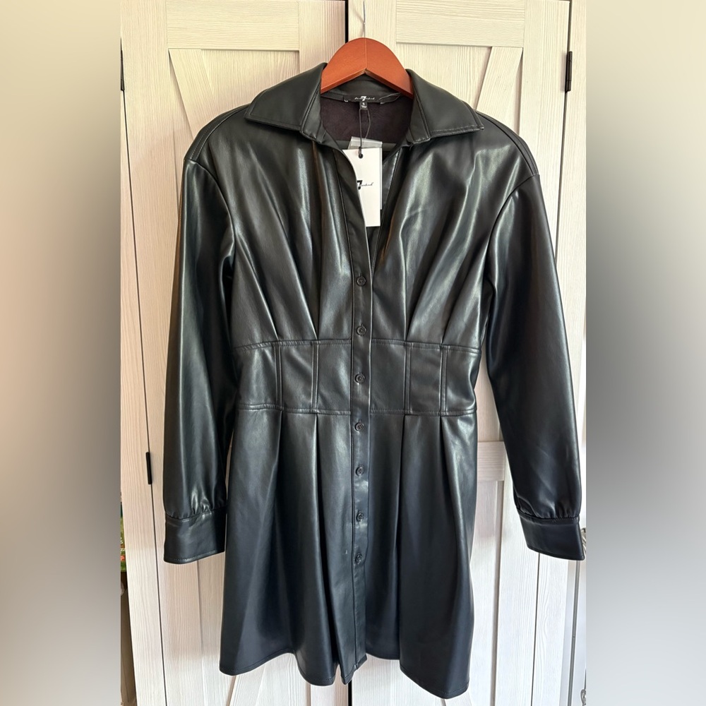 Faux Leather Button Up Dress